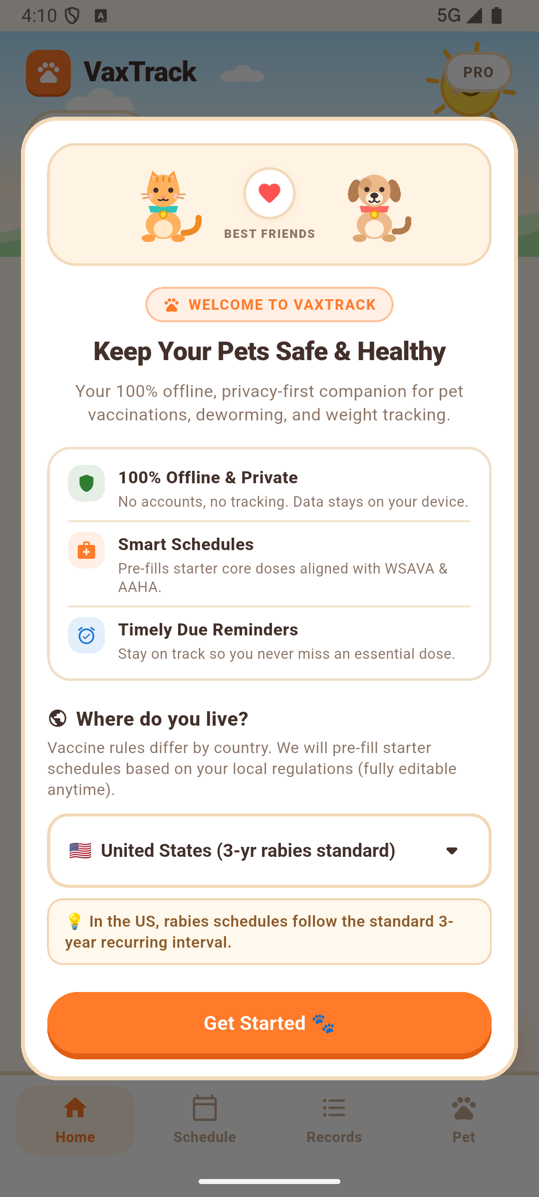 VaxTrack Welcome & Region Setup